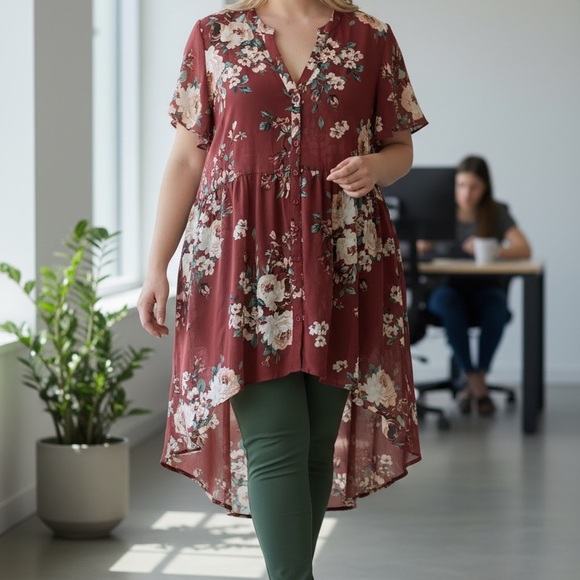 Torrid Floral High-Low Tunic Top | Flowy Romantic Fit | Size 2 | EUC - Picture 5 of 6